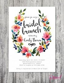 wedding photo - Bridal shower brunch watercolor wreath invitation DIGITAL FILE customizable