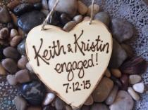 wedding photo - Custom Christmas Ornament Newly Engaged Personalized Couple's Names & Engagement Date She said Yes! Wood Heart Fiance Bridal Shower Rustic
