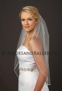 wedding photo - Waist Length Wedding Veil, Rhinestone Edge Bridal Veil, 1 Layer, Extra Sparkle!