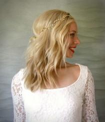 wedding photo - Wavy Gold Bridal Hair Vine. Wedding Hair Accessory, Veil Alternative Accessory, Gold Headband.