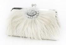 wedding photo - Ivory Bridal Clutch with Rhinestone and Ostrich Feathers 8-inch PASSION
