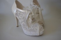 wedding photo -  Wedding shoes, Handmade  FRENCH GUIPURE lace wedding / bridal shoes , Choose heel height and color, +  GIFT Bridal Pantyhose #8445
