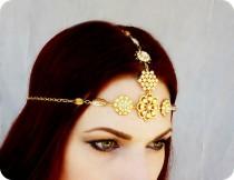 wedding photo - Gold Rhinestone Gypsy Medieval Headdress Wedding Headpiece - Game of Thrones