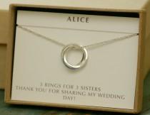 wedding photo - Silver bridesmaid necklace, 30th birthday gift, interlocking circles necklace, sister necklace, three silver rings necklace - Lilia