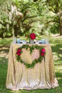wedding photo - CHOOSE YOUR SIZE! Warm Gold Sequin Tablecloth for Retro Wedding and Events! Custom sparkle table cloths, tablecloths, runners & overlays