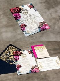 wedding photo - Striking Gold And Lace Wedding Invitations