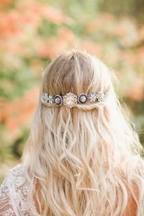 wedding photo - Bridal Headband, Vintage Brooch Convertible Headpiece tiara halo forehead sparkle silver beach wedding downton abbey bohemian bling veil 209