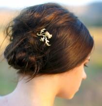 wedding photo - Gold Scottish Thistle Hair Pin  Branch, Leaf & Flower Scotland Leaf Bobby Pin