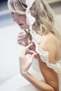 wedding photo - Mantilla bridal veil with Alencon lace - Julie