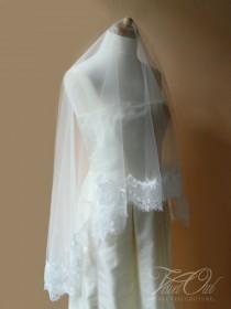 wedding photo - Bridal Mantilla drop veil soft ivory off white or champagne Fingertip length fine tulle vintage eyelash lace edge - AURORA