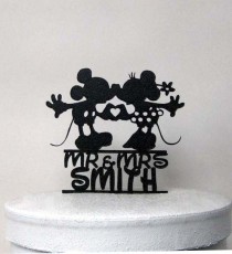wedding photo - Custom Wedding Cake Topper - Mickey and Minnie Wedding with Mr & Mrs name