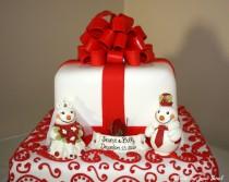 wedding photo - Winter wedding cake topper, snowmen bride and groom, winter wonderland red wedding, personalizable