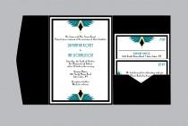 wedding photo - Art Deco Wedding Invitations - Vintage Antique Art Nouveau Art Deco Wedding Border Pocket Fold Invitations