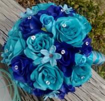 wedding photo - Malibu Blue & Royal Blue Rose Wedding Bouquet, Malibu Blue Bouquet, Royal Blue Turquoise Bouquet, Royal Blue Bouquet, Turquoise Bouquet