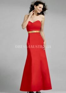 wedding photo -  Buy Australia Modest Mermaid Red Sweetheart Neckline with Gold Ribbon Accent Long Satin Bridesmaid Dresses for Winter by Alexia S010 at AU$152.59 - Dress4Australia.com.au