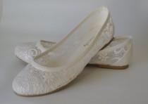 wedding photo - Wedding shoes, Handmade LACE  ivory cream flat wedding shoes  + GIFT Bridal Pantyhose #1006