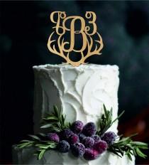 wedding photo - Wedding Cake Topper, Rustic Wedding Decor, Deer Wedding Cake Topper, Rustic Cake Topper, Country Wedding, Wooden Monogram Cake Toppers