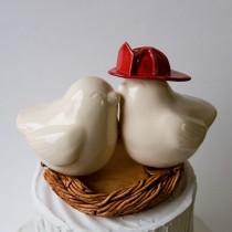 wedding photo - Ivory Firefighter Love Bird Cake Topper
