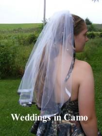 wedding photo - CAMO Ribbon with CRYSTALS Single Layer VEIL Ribbon Trimmed