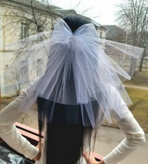 wedding photo - Bachelorette party Veil 2-tier with bow, white, short length. Bride veil, accessory, bachelorette veil, hens party veil, princess veil
