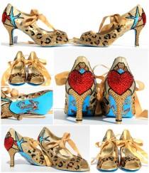 wedding photo - Leopard Rockabilly and Pinup Wedding Heels with Swarovski Crystals and Pearls