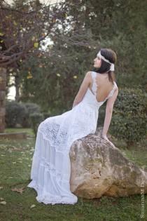 wedding photo - White Lace Bohemian Wedding Dress Boho Bridal Long Wedding Gown - Handmade by SuzannaM Designs