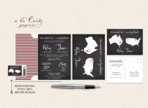 wedding photo - Chalkboard-inspired Two Countries, Two Hearts, One big celebration Wedding Stationary Invitation and RSVP postcard