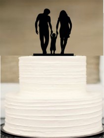 wedding photo -  Silhouette Wedding Cake Topper, funny Wedding Cake Topper, Bride and Groom and little boy family wedding cake topper,Rustic cake topper