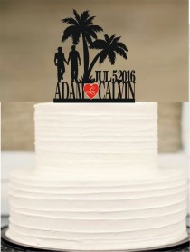 wedding photo -  Gay wedding cake topper, same sex MR and MR wedding cake topper silhouette, unique wedding cake topper, initial wedding cake topper