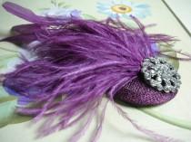 wedding photo - New handmade 1920s inspired mauve purple feather fascinator