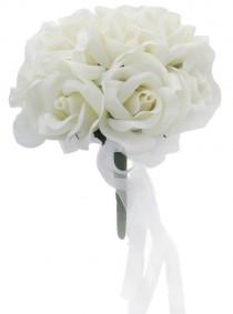 wedding photo - Ivory Silk Rose Toss Bouquet - Silk Bridal Wedding Bouquet