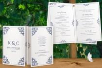 wedding photo - Wedding Program Template - DOWNLOAD Instantly - EDITABLE TEXT -Nadine Foldover (Navy) (Microsoft Word Format - .docx)