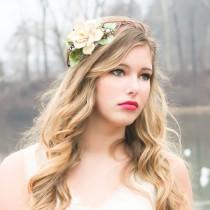 wedding photo - woodland pine cone rose floral hair  crown  'A Love Like Ours'