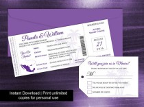 wedding photo -  DIY Printable Wedding Boarding Pass Luggage Tag Template | Invitation | Editble MS Word file | Instant Download | Mexico Purple