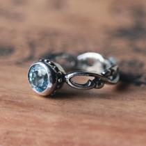 wedding photo - Blue aquamarine ring - March birthstone - infinity engagement ring - renaissance ring - artisan metalsmith - custom made to order - Wrought