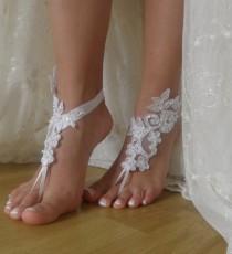 wedding photo - White Lace ,Barefoot Sandals,Nude Shoes, FootJewelry,Beach Wedding,Lace  Wedding Shoes,Bridal Anklet