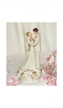 wedding photo - Vintage Rose Pearl Wedding Cake Topper - Custom Painted Hair Color Available - 101140