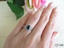 wedding photo - 1.5 Carat Pear Cut Halo Engagement Ring, Vintage Style, Man Made Black Diamond Simulants, Wedding, Sterling Silver, Bridal, Promise Ring