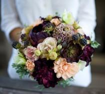 wedding photo - AMAZING Wedding Silk Succulent, Peonies, Dahlias and Berries Silk Flower Bride Fall Rustic Bouquet
