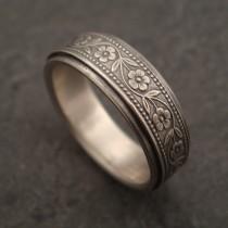 wedding photo - Wedding Band - Floral Wedding Ring in Sterling Silver