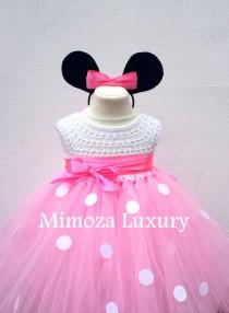 wedding photo - Minnie mouse dress minnie mouse birthday dress Flower girl dress pink  tutu dress mickey mouse princess dress pink crochet top tulle dress