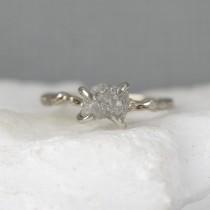 wedding photo - Twig Engagement Ring - Raw Uncut Rough Diamond Twig Ring - 14K White Gold Branch Rings - Tree Branch Wedding Ring - Made in Canada