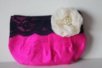 wedding photo - Bridesmaid Clutch Purse - Perfect Bridesmaid Gift - Clutch Purse with Lace & Stardust Flower Brooch (choose your colours)