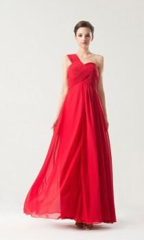 wedding photo -  Gorgeous Red Long One-Shoulder Chiffon Maid of Honor Dress KSP143
