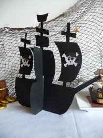 wedding photo - Pirate Ship Centerpiece 3D - Skull Crossbones - Pirate Party Decorations - Ahoy Matey - Pirates and Mermaids - Shipwreck Caribbean Theme