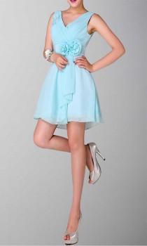 wedding photo -  Absorbing V-neck Draped Short Teal Bridesmaid Dress KSP077 [KSP077] - £78.00 : Cheap Prom Dresses Uk, Bridesmaid Dresses, 2014 Prom & Evening Dresses, Look for cheap elegant prom dresses 2014, cocktail gowns, or dresses for special occasions? kissprom.co.