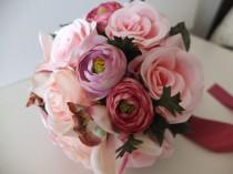 wedding photo - Wedding bouquet, Blush Pink Rose and Ranunculus Bridal bouquet, Bridesmaid bouquet