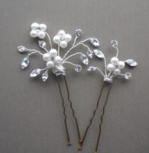 wedding photo - Bridal Hairpins, Freshwater Pearl And Crystal Hairpins, Set of Two (2)