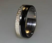 wedding photo - Stainless Steel Ring, Deer Antler Inlay, Ebony Wood Ring, Wedding ring