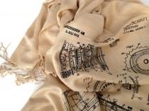 wedding photo - Enigma Machine scarf. Encryption device linen look pashmina. From 1933 patent illustrations. Black print on sand & more. For men or women.